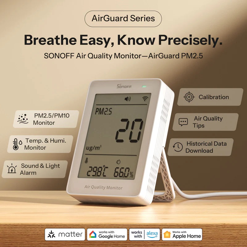Sonoff Smart Sensor AirGuard For PM2.5/PM10 With Matter (Air Quality Monitor)