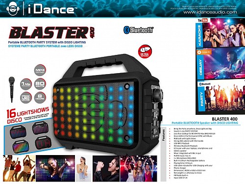 iDance Blaster 400 Portable Speaker with LED Effects incl 1 Microphone