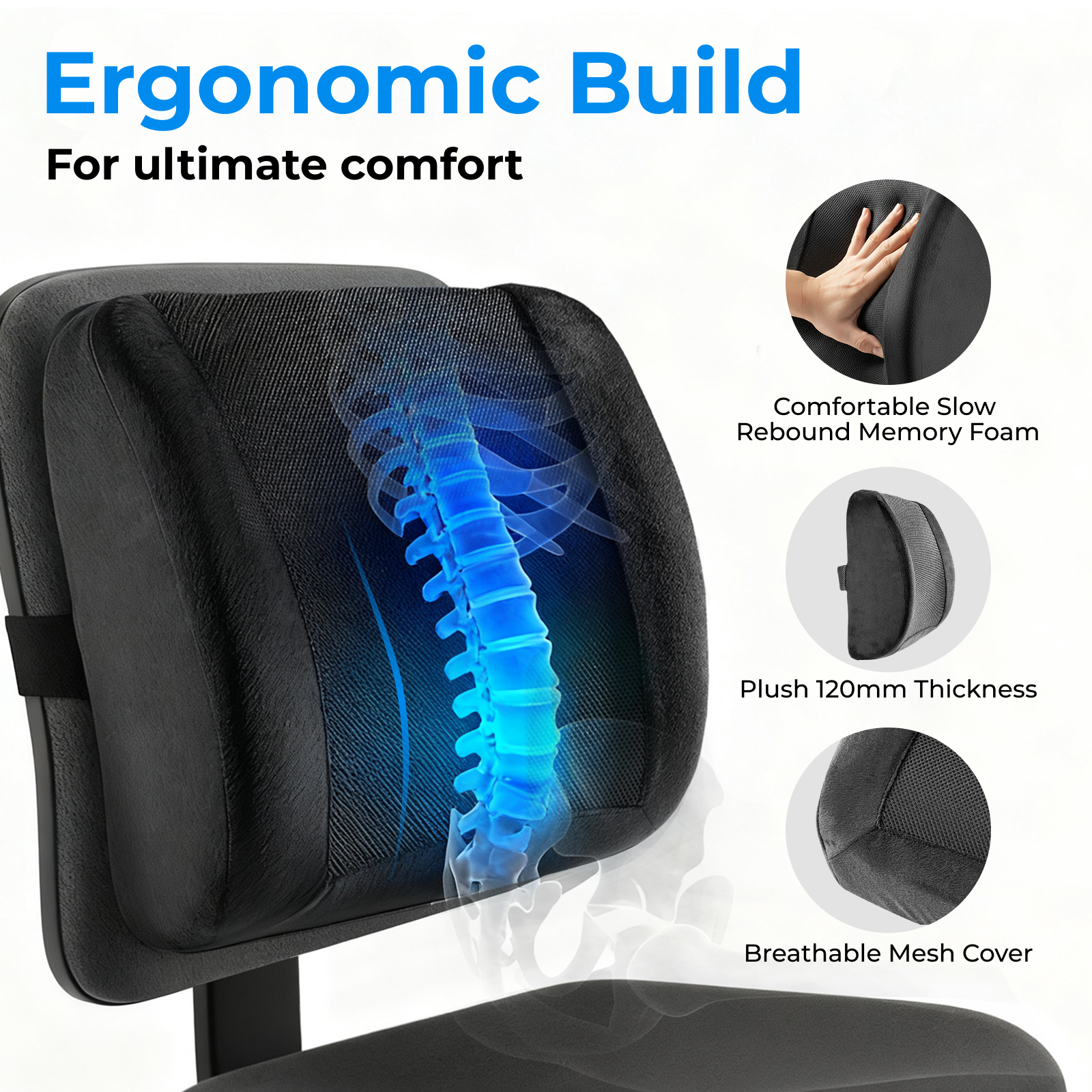 Lumivida Ergonomic Lumbar Support Cushion with Memory Foam & Mesh Cover RLC01-1