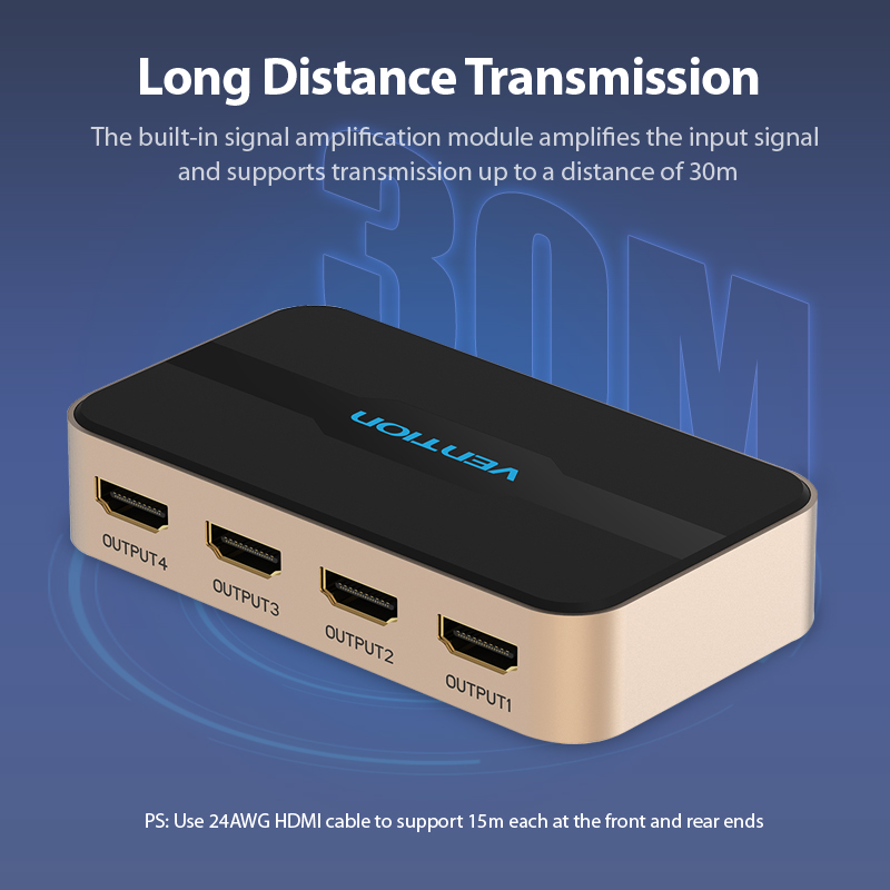 Vention HDMI Splitter 4-Port 4K 1.4 w/UK PSU ACCG0-UK