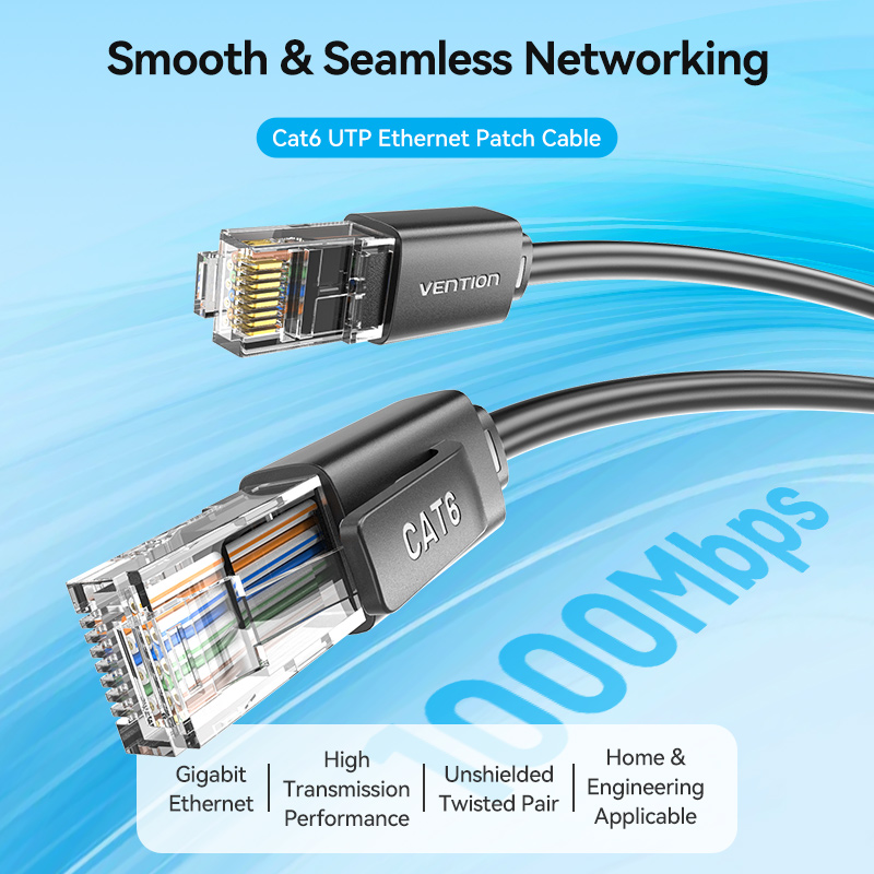 Vention NETWORK Cable CAT6 UTP 1.0m Black IBRBF