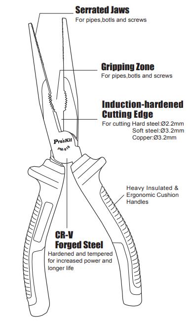 Proskit Pliers Insulated Long Nose 200mm PM-918