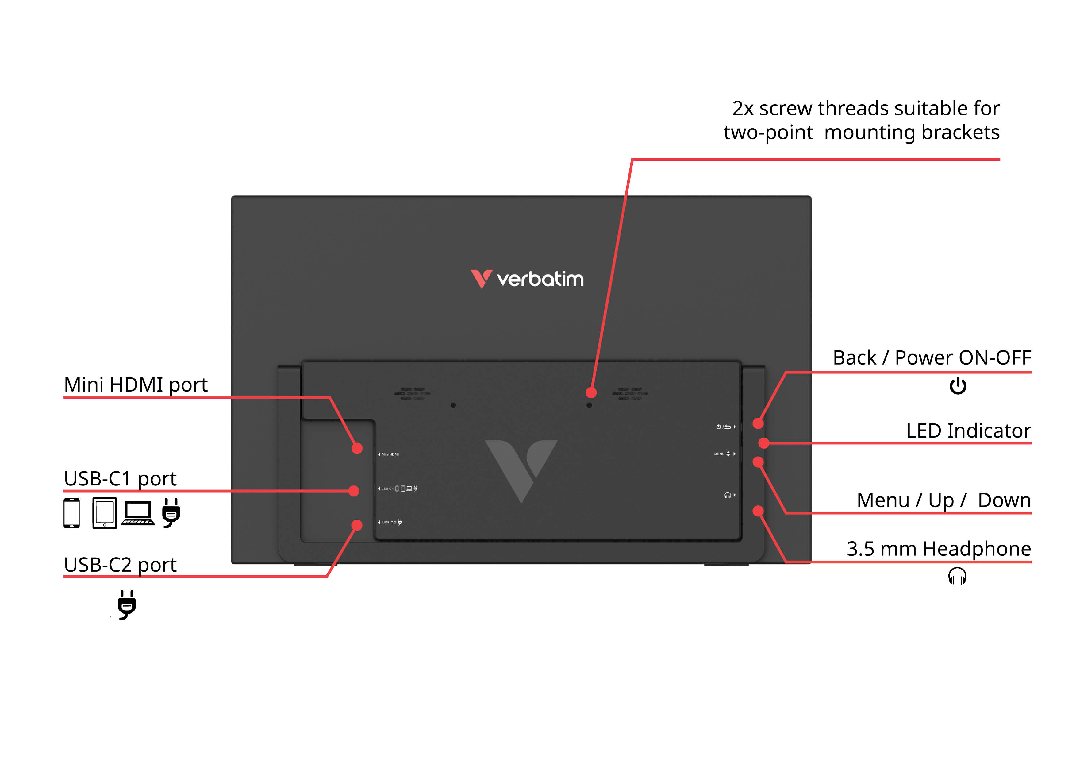 Verbatim Monitor Portable Touch 14" Full-HD USB-C LIGHT Series