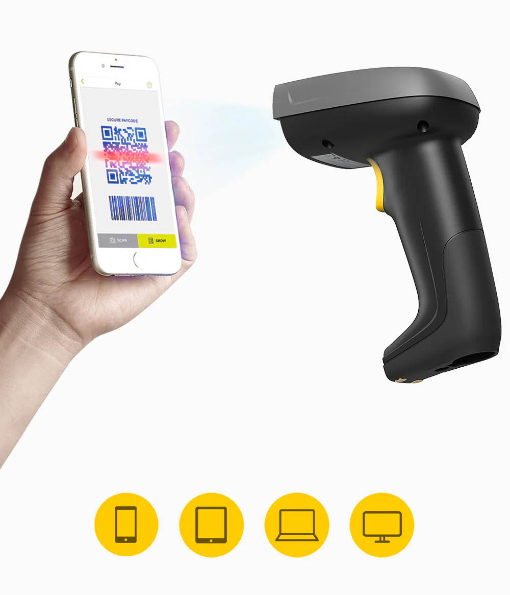 Inatech Barcode Scanner 1D/2D Wireless 2.4GHz/Bluetooth USB-A 2000mAh Smart Charging Base Hands Free Scanning BCST-52