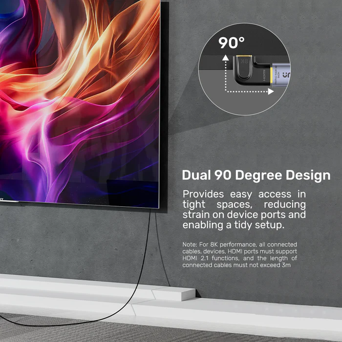 Unitek HDMI Adaptor 1x90 & 1x270 degrees RA 8K60Hz Vertical A1047ABK