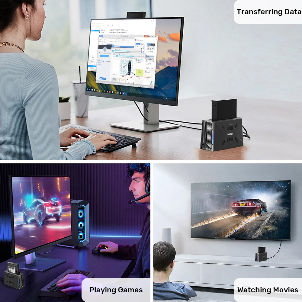 Unitek USB-C NVME/PCIe/SATA/HDD 10Gbps RGB Docking Station S1234B