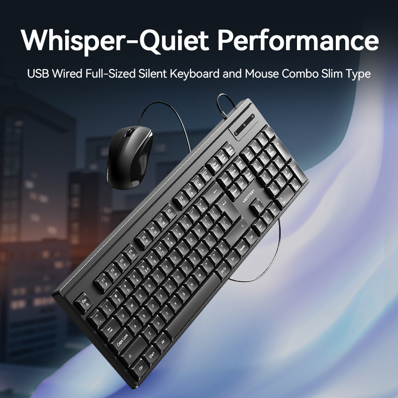 Vention Keyboard and Mouse Combo Wired Silent Slim Full Size KTYBG-EN
