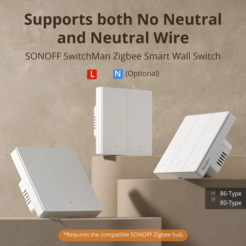 Sonoff Zigbee M5 WiFi Smart Wall Mechanical Switch (No neutral) 1-Button White