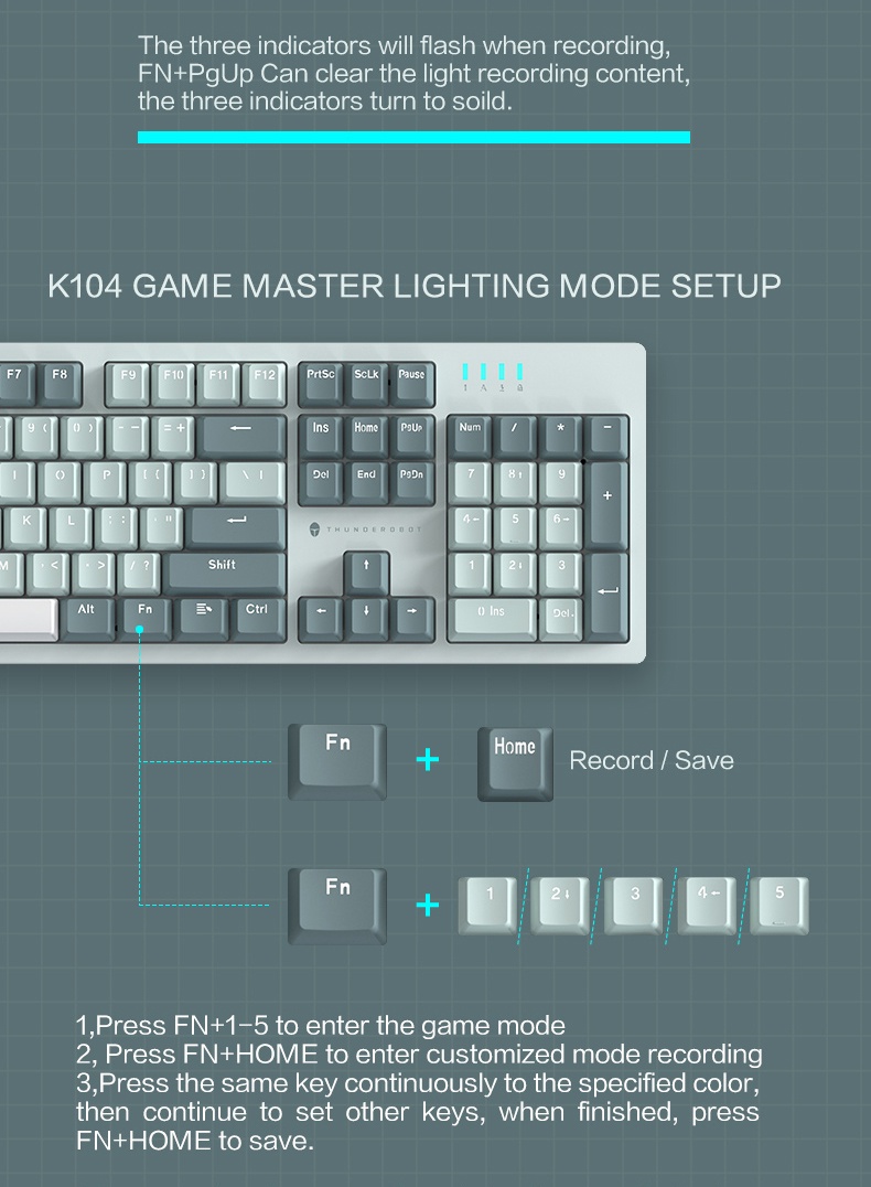 Thunderobot K104 Gaming Mechanical Keyboard 104 Red Switch Keys