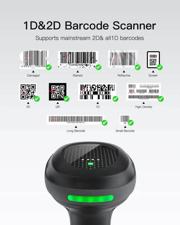 Inatech Barcode Scanner 1D/2D Wireless 2.4GHz/Bluetooth USB-A 2000mAh Charging Base Dual Battery Megapixel Scanning Pro170B