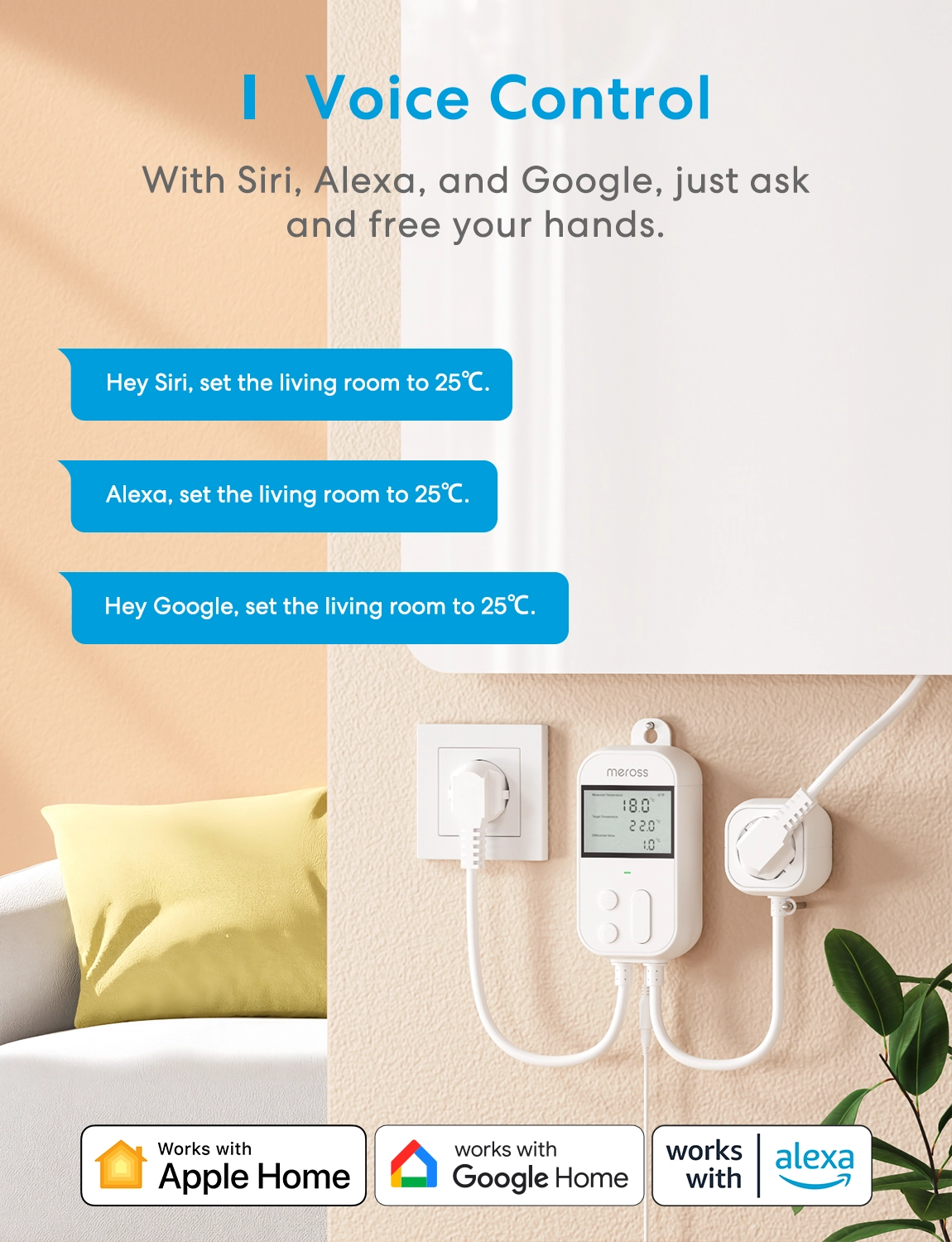 Meross Homekit Smart Wi-Fi Socket Thermostat MTS960HK-UK