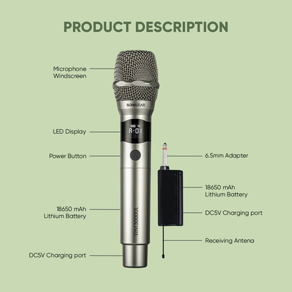 SonicGear Microphone Wireless 2xHandsets WM 3000UL DUAL Obsidian