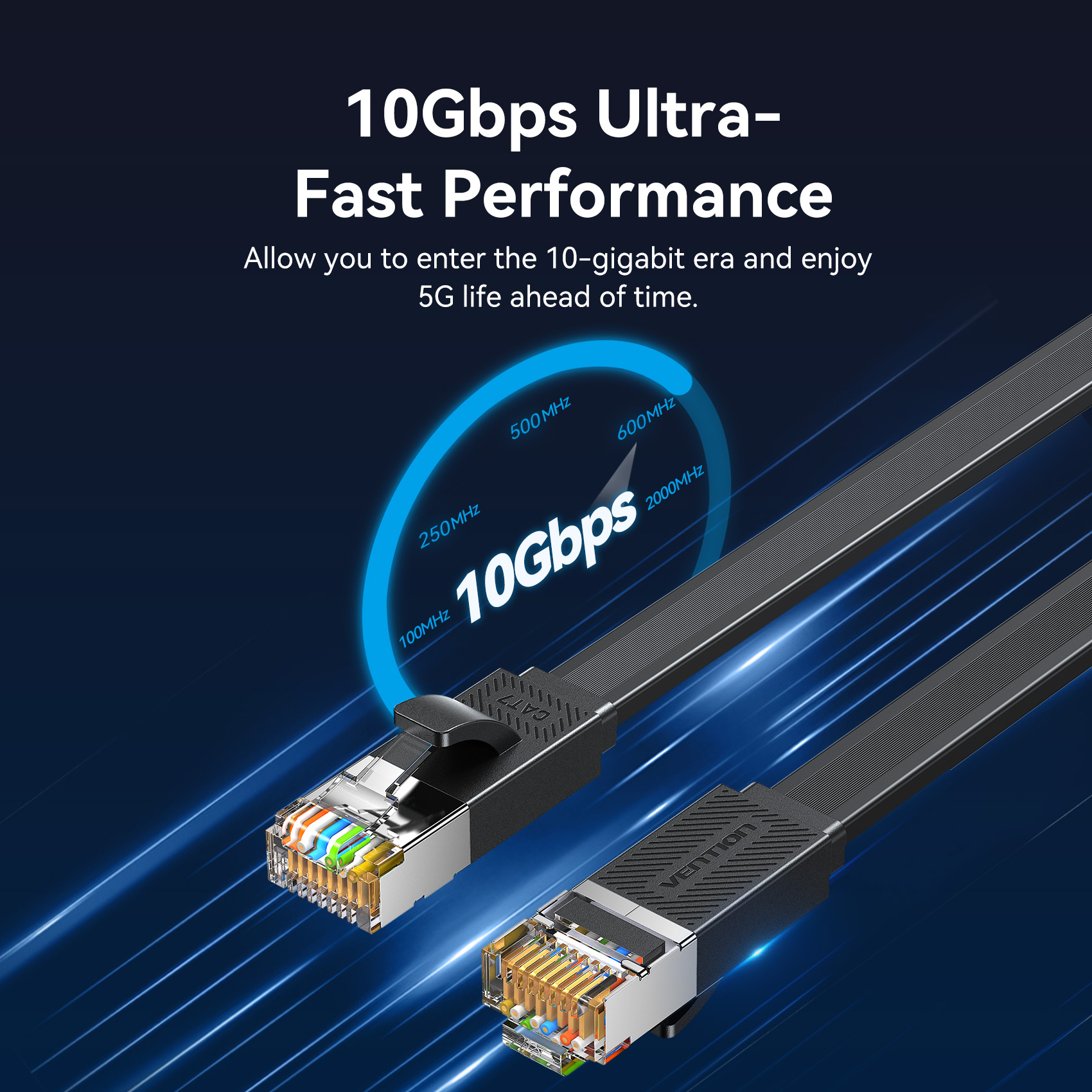 Vention NETWORK Cable CAT7 Flat 15.0m Black ICGBN