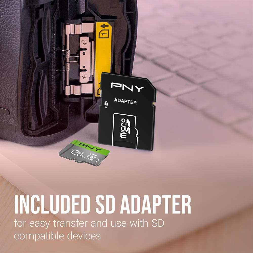 PNY Flash Memory MicroSD Card Elite with SD Adapter 128GB Class 10 UHS-I U1