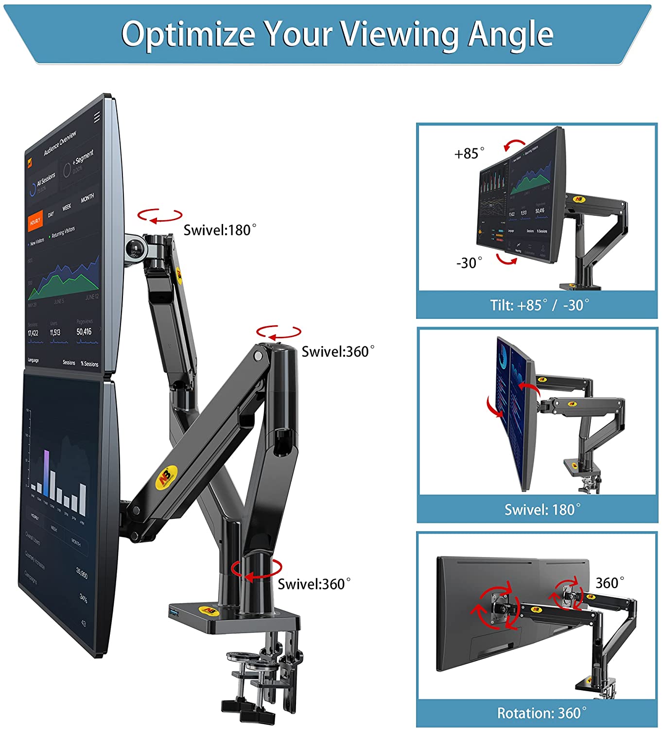 NBMounts G32 Desktop Twin Monitor Mount Black