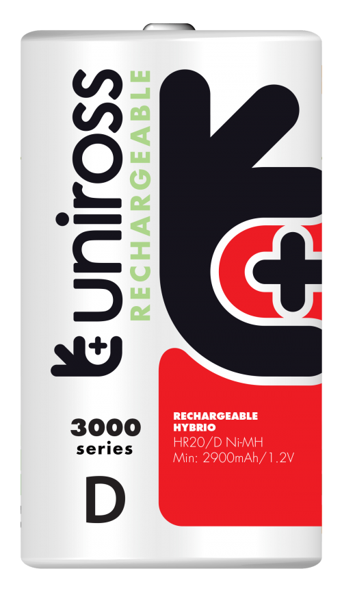 Uniross D 3000 Hybrio Rechargable Batteries 2 Pcs