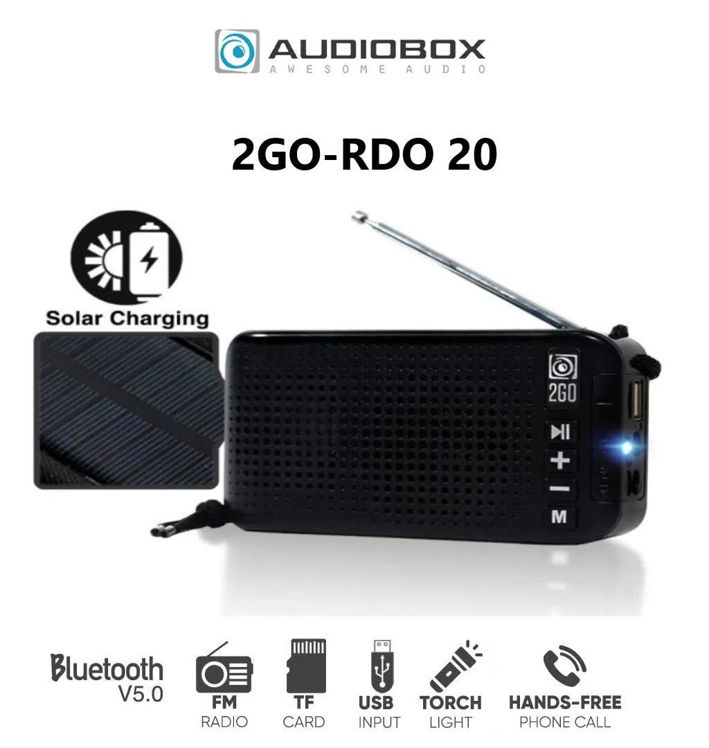 SonicGear AudioBox 2GO-RDO20 Portable Solar & USB Rechargeable FM Radio with Bluetooth & Torchlight