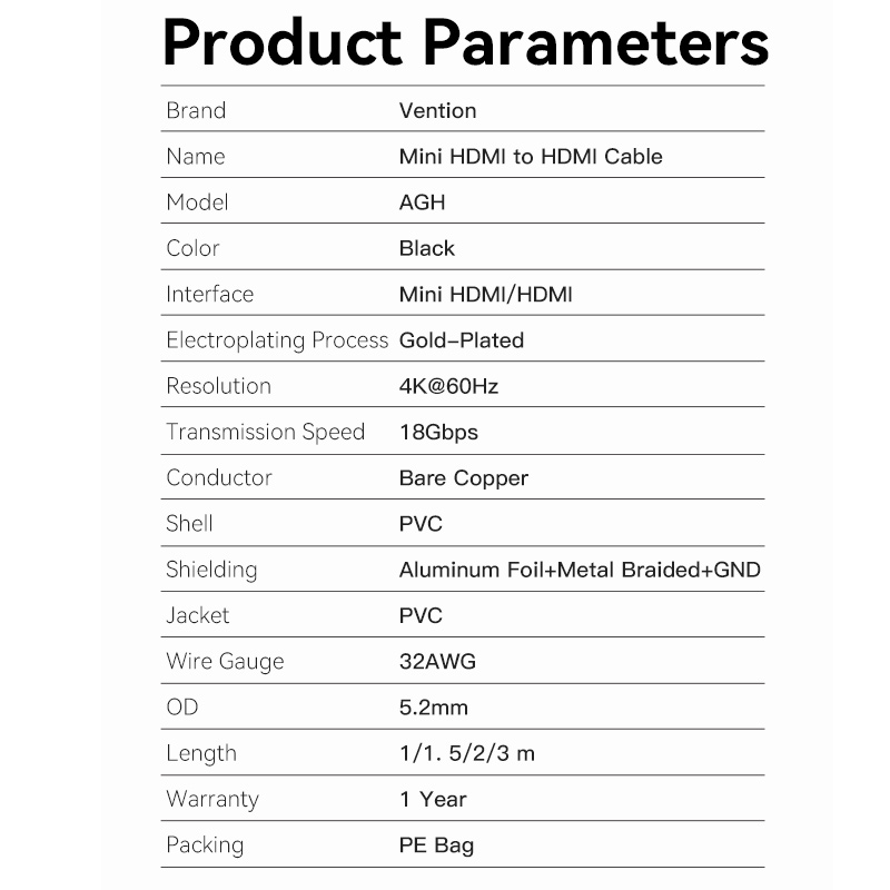 Vention HDMI to HDMI Mini Cable 1.5m AGHBG