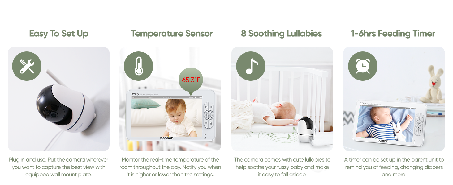 Bonoch BBM03 Portable Baby Monitor 7'' and PTZ Camera+Audio No WiFi