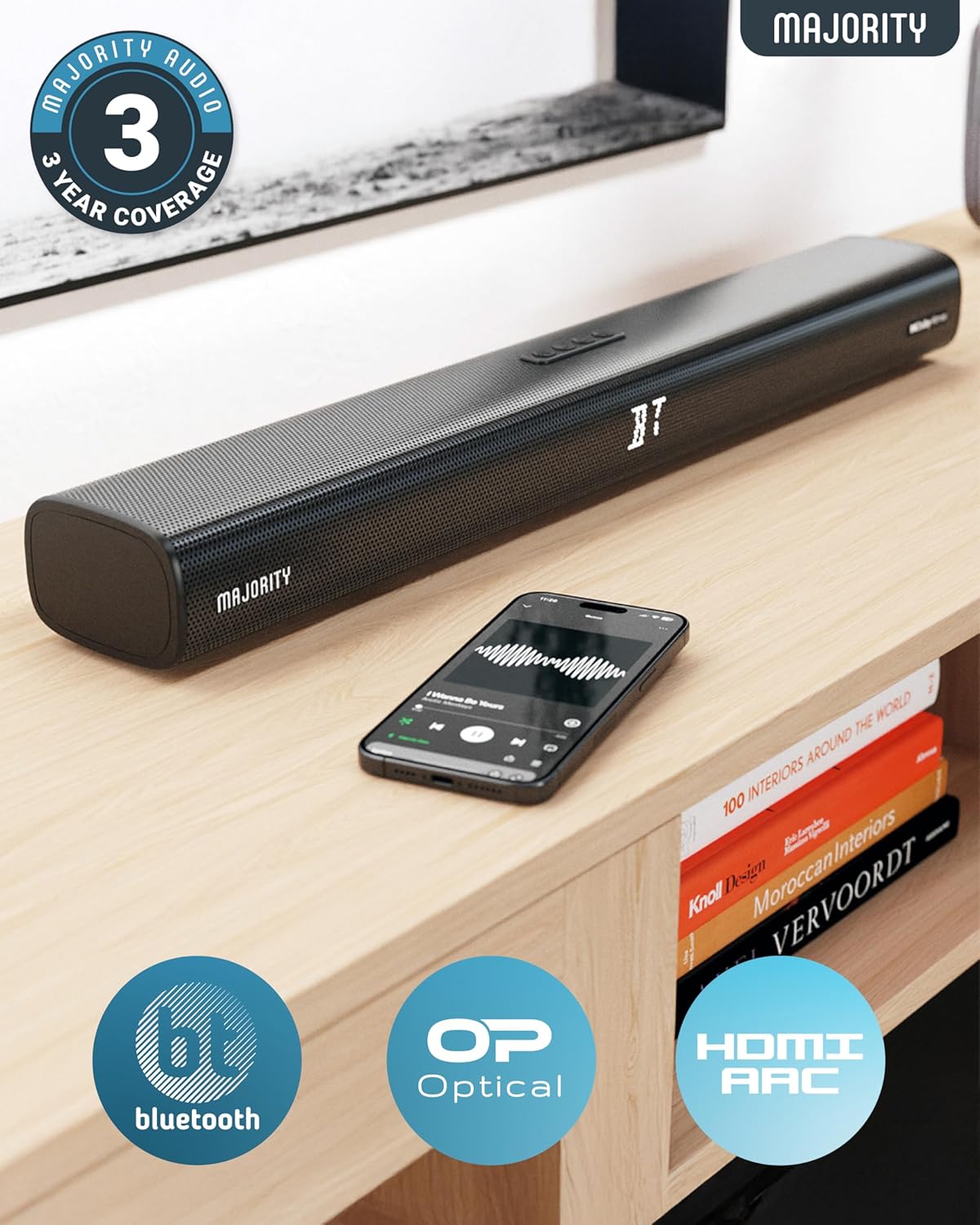 Majority ELIAS Soundbar Dolby Atmos 160W 2.0.2 Dual Upfiring Speakers BT-HDMI