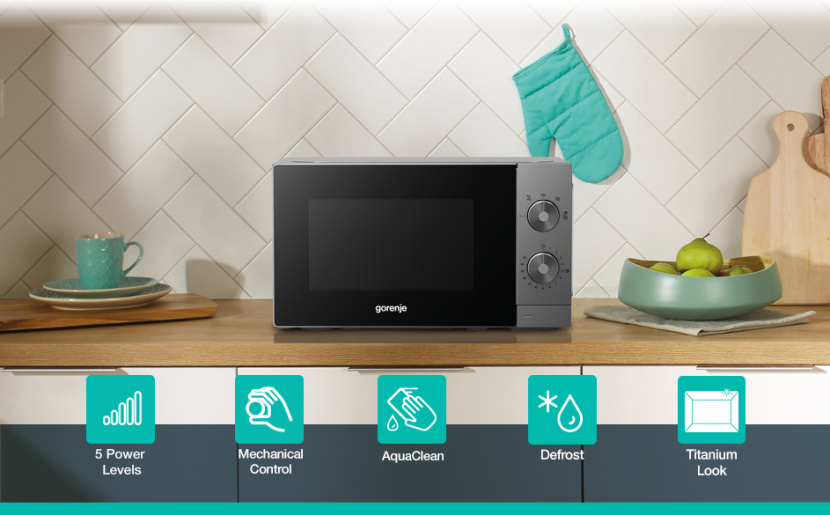 Gorenje Kitchen Microwave Oven 700W 20L 5 Programs Manual Knots MO20E1T4 Titanium