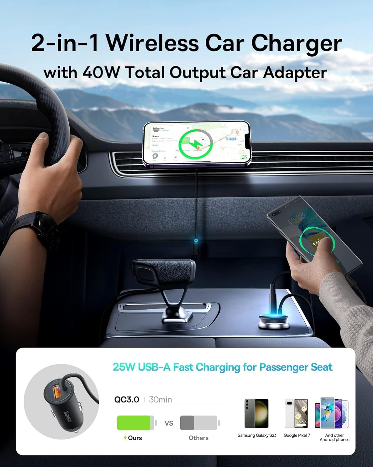 Baseus Wireless AirVent Magnetic Car Charger 15W+25W USB-C CW01