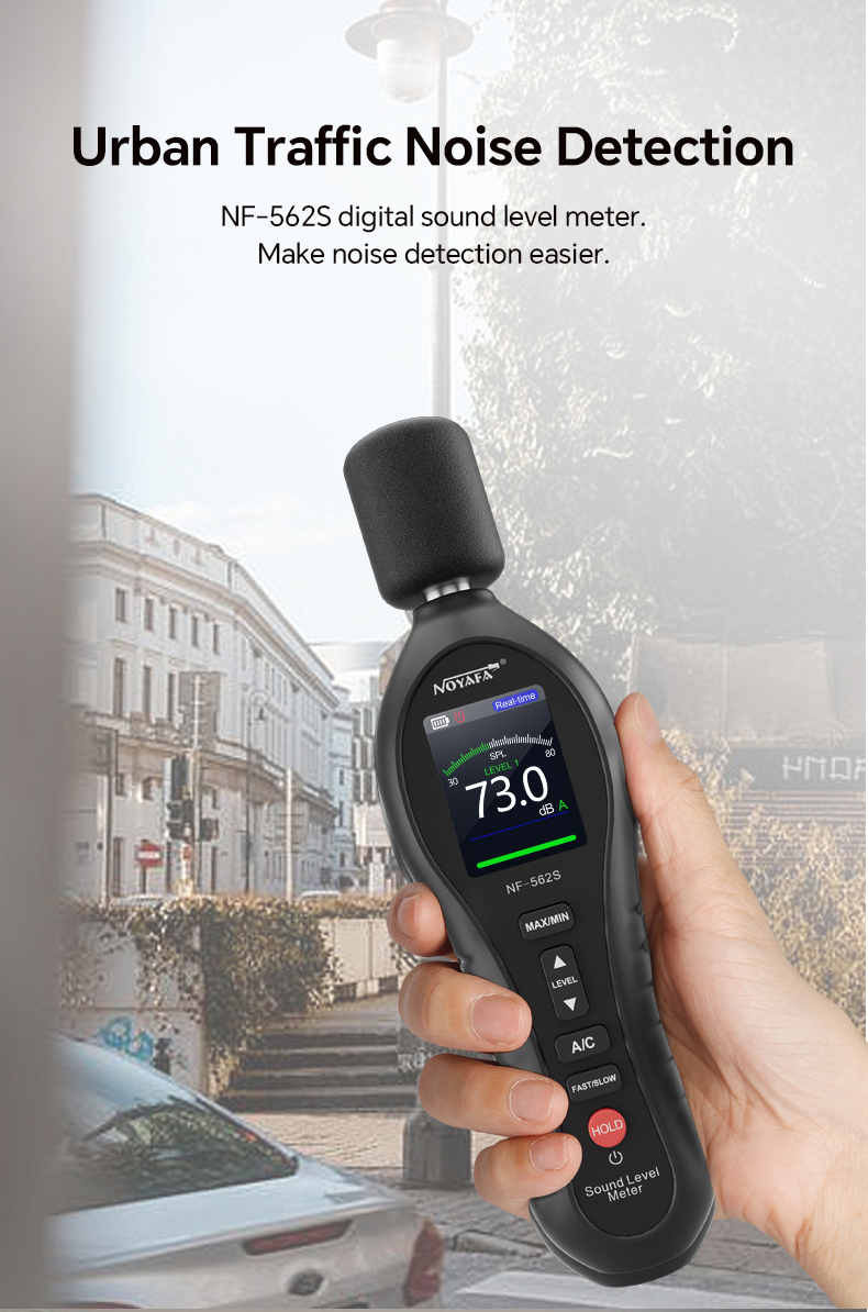 Noyafa Sound Level Meter with Dual A/C Weighting, Real-Time Alarm & Color LCD Display NF-562S