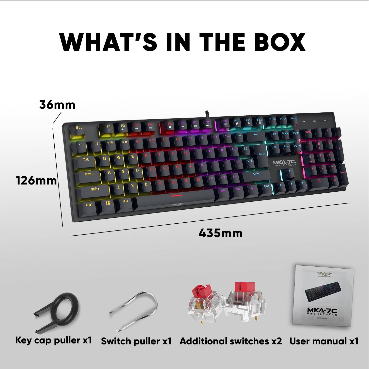 Armaggeddon MKA-7C White Mechanical Gaming Keyboard 104 Linear Red Keys