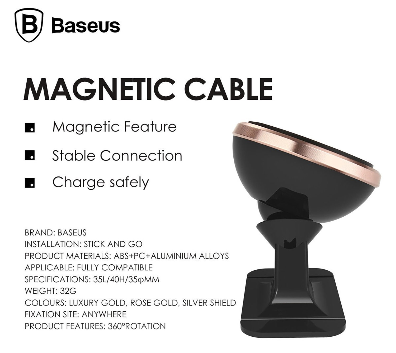 Baseus SUGENT-NT0S 360 degree Magnetic Dash Mount Silver