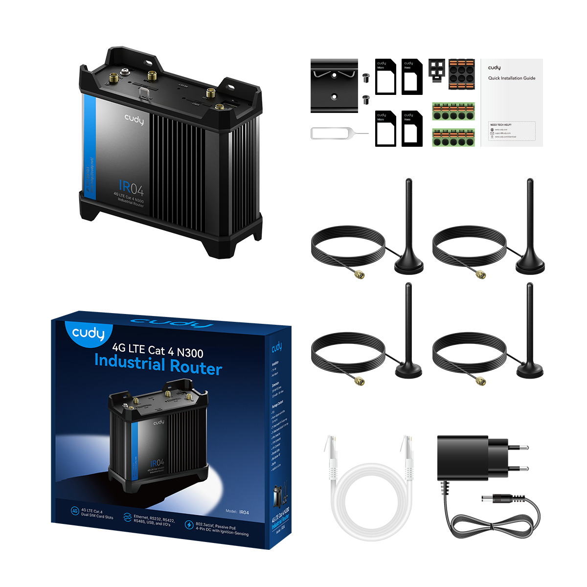 Cudy Router 4G LTE CAT4 N300 Industrial Wi-Fi Dual-Sim IR04_EU