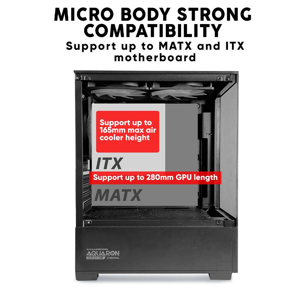Armaggeddon Gaming Case M-ATX AQUARON NEMO Black (3x Chroma Fans & 250W 80+ PSU)