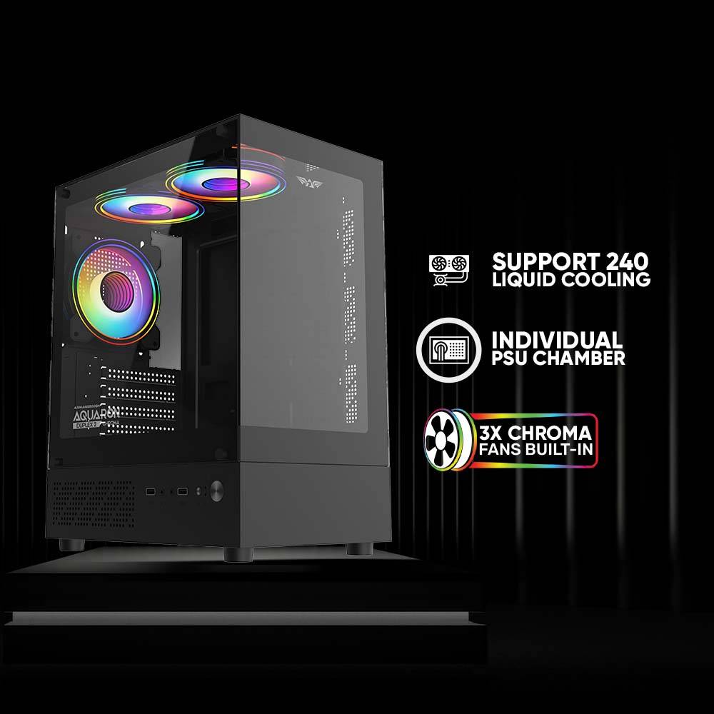 Armaggeddon Gaming Case M-ATX AQUARON DUPLEX 2 CHROMA Black (3x Chroma Fans)