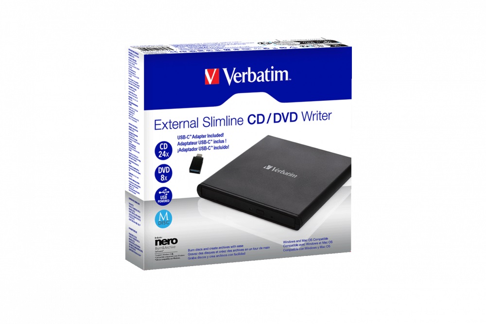 Verbatim External Slimline CD/DVD Writer USB 2.0 Black