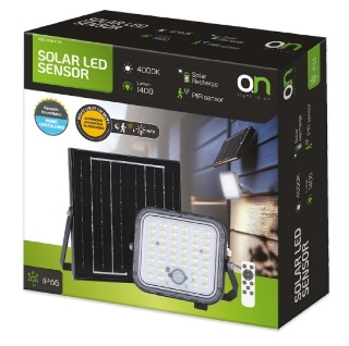 GBC ON LED Dimmable Solar Floodlight with Panel, Remote Control & PIR 1400 Lumens