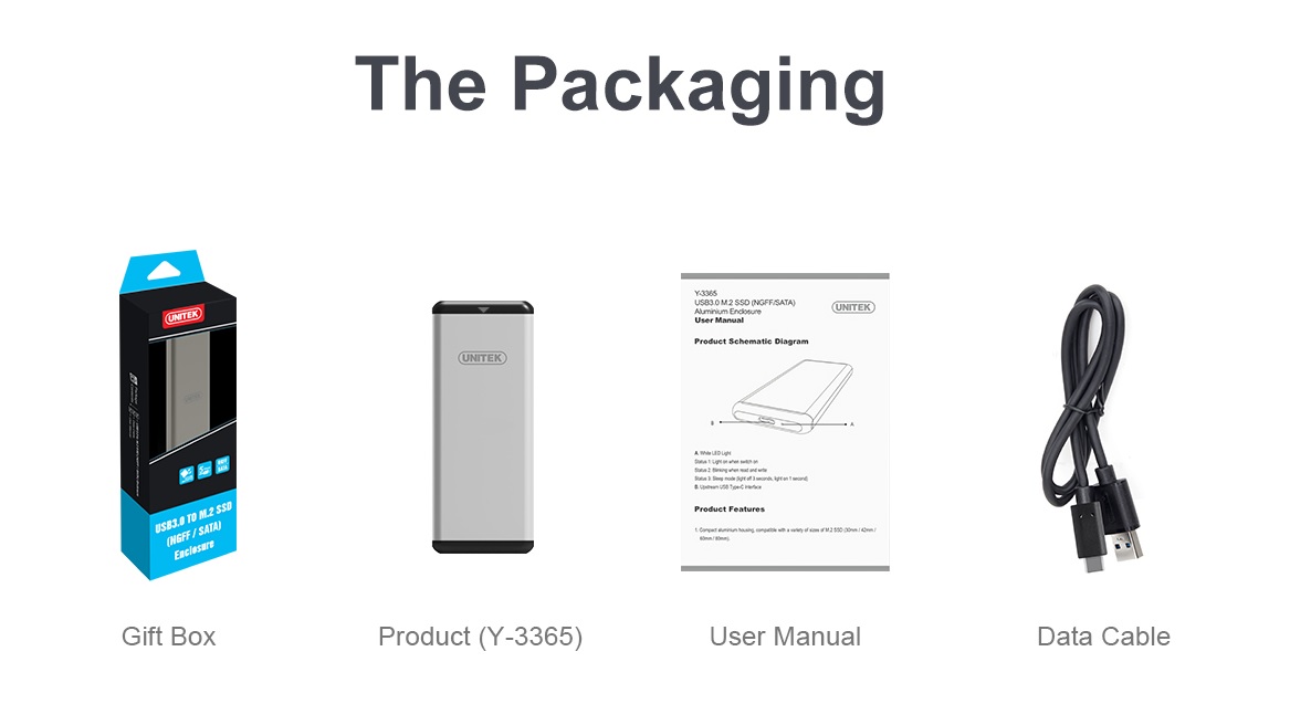Unitek USB3.0 M.2 SSD SATA Aluminium Enclosure Y-3365