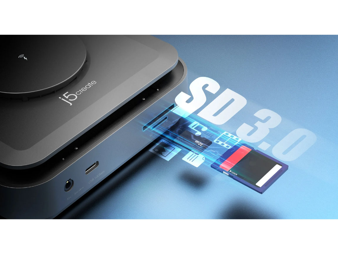 j5create Dock USB-C Dual Display 4K MST MacBookM3 HDMI/RJ45/SD/USB/PD + Wireless Charger + 140W PSU UK JCD3199P