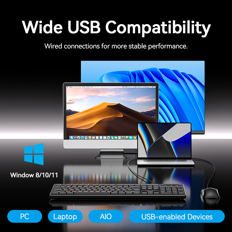 Vention Keyboard and Mouse Combo Wired Silent Slim Full Size KTYBG-EN