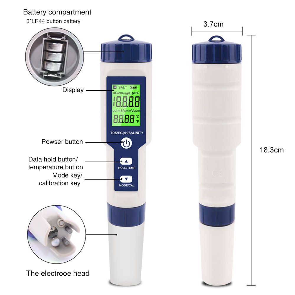 Noyafa Water Quality Tester with 5-in-1 Measurement (pH, TDS, EC, ORP, Temperature), Automatic Calibration, IP65 NF-EZ9909 SP