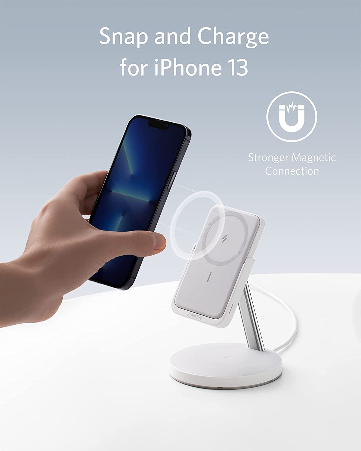 Anker PowerWave Mag-Go 2-in-1 5K Magnetic Powerbank And Wireless Stand 5000mAh White