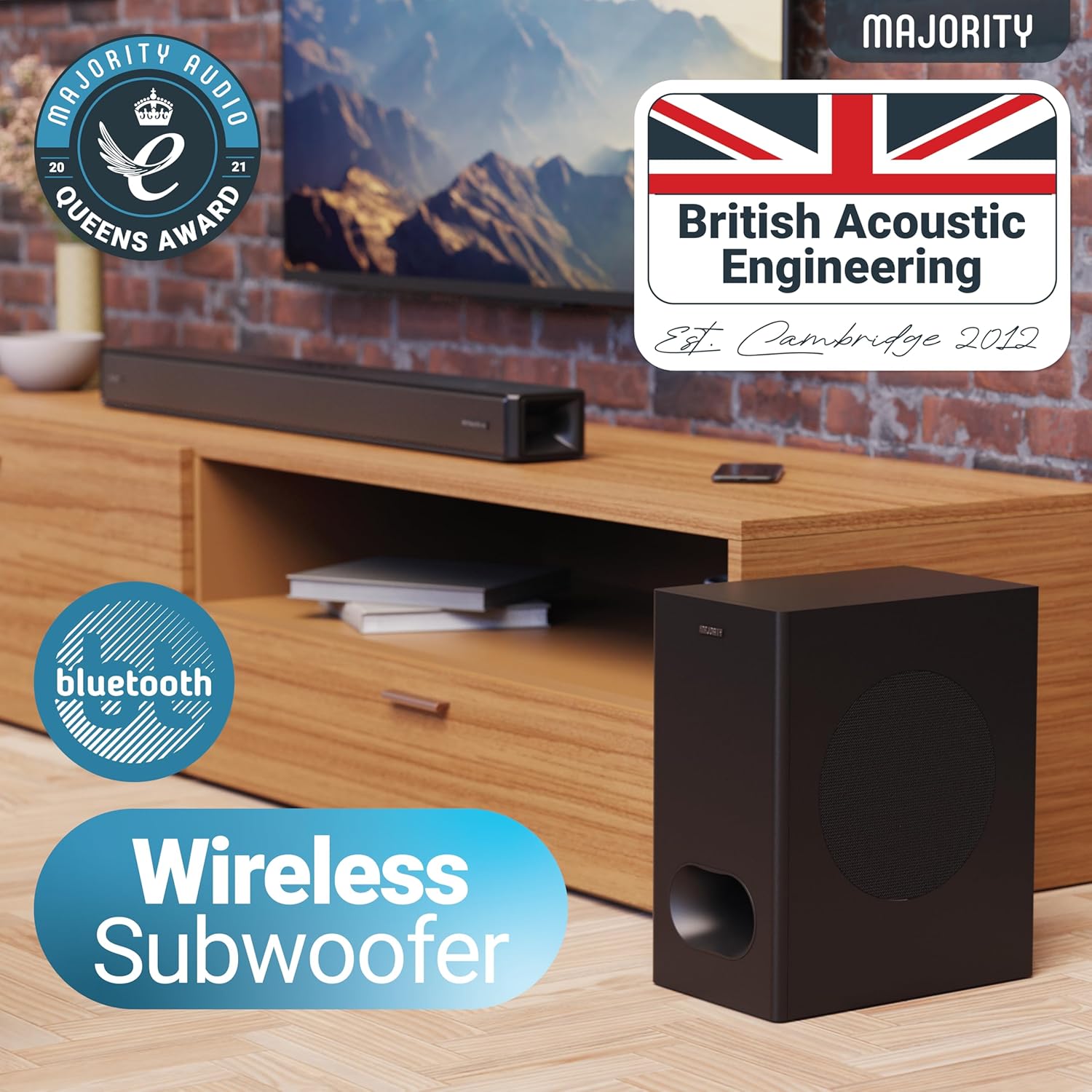 Majority SIERRA PLUS Soundbar 400W 2.1.2 Dolby Atmos Wireless Subwoofer 3xHDMI BT-USB (UK)