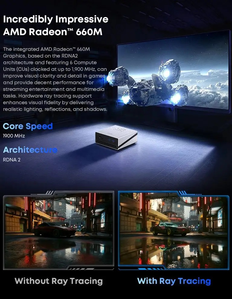 Chuwi  Mini PC Ryzen 5 6600H 16GB DDR5, 512GB PCIe 3.0 SSD, Wi-Fi 6 | Bluetooth 5.2, 2.5 Gigabit LAN, Win11 Pro