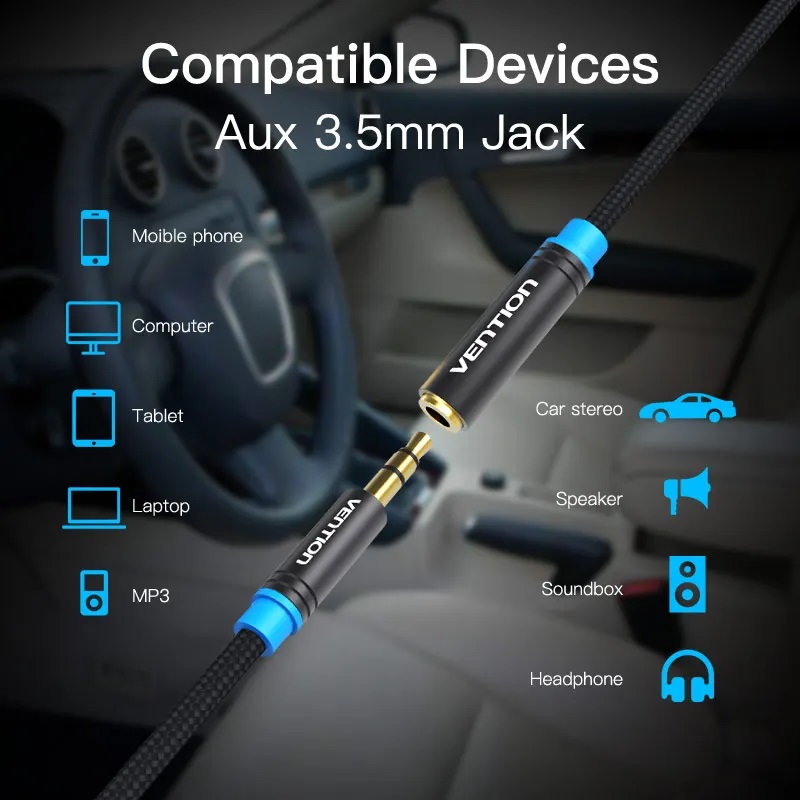 Vention AUDIO 3.5mm M-F Extension Cable Metal 3.0m VAB-B06-B300-M