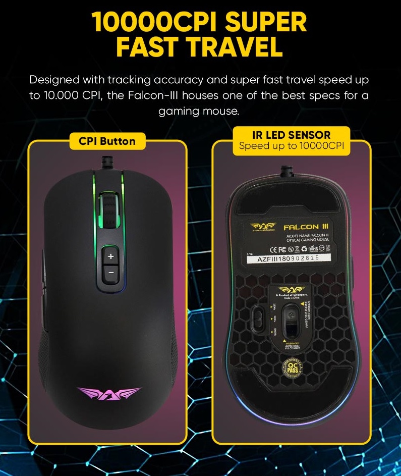 Armaggeddon Falcon 3 Pro-Gaming Mouse 10000CPI Macro-Able RGB
