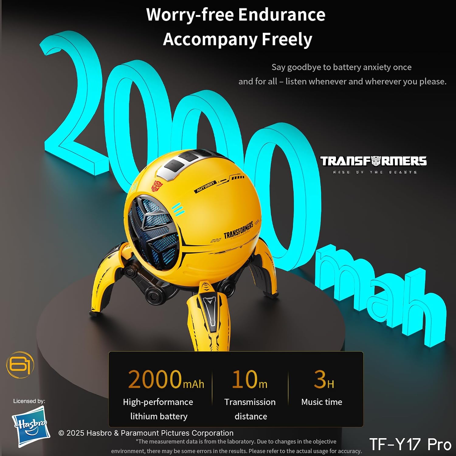 Transformers Portable BT Speaker, Hi-Fi 57mm Driver,  RGB Speaker with Detachable Foldable Tri-Pedal Stand, TF-Y17 PRO Yellow