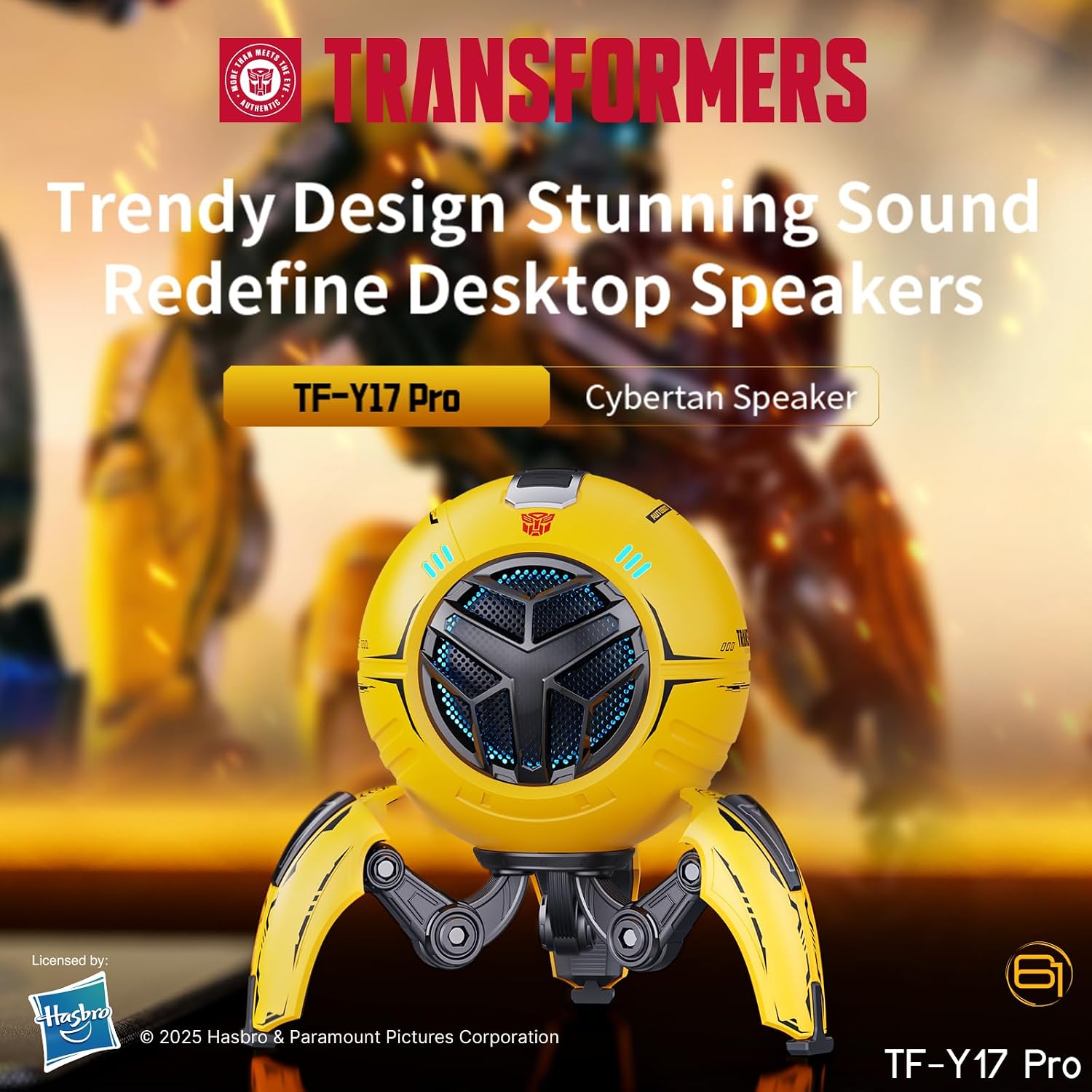 Transformers Portable BT Speaker, Hi-Fi 57mm Driver,  RGB Speaker with Detachable Foldable Tri-Pedal Stand, TF-Y17 PRO Yellow