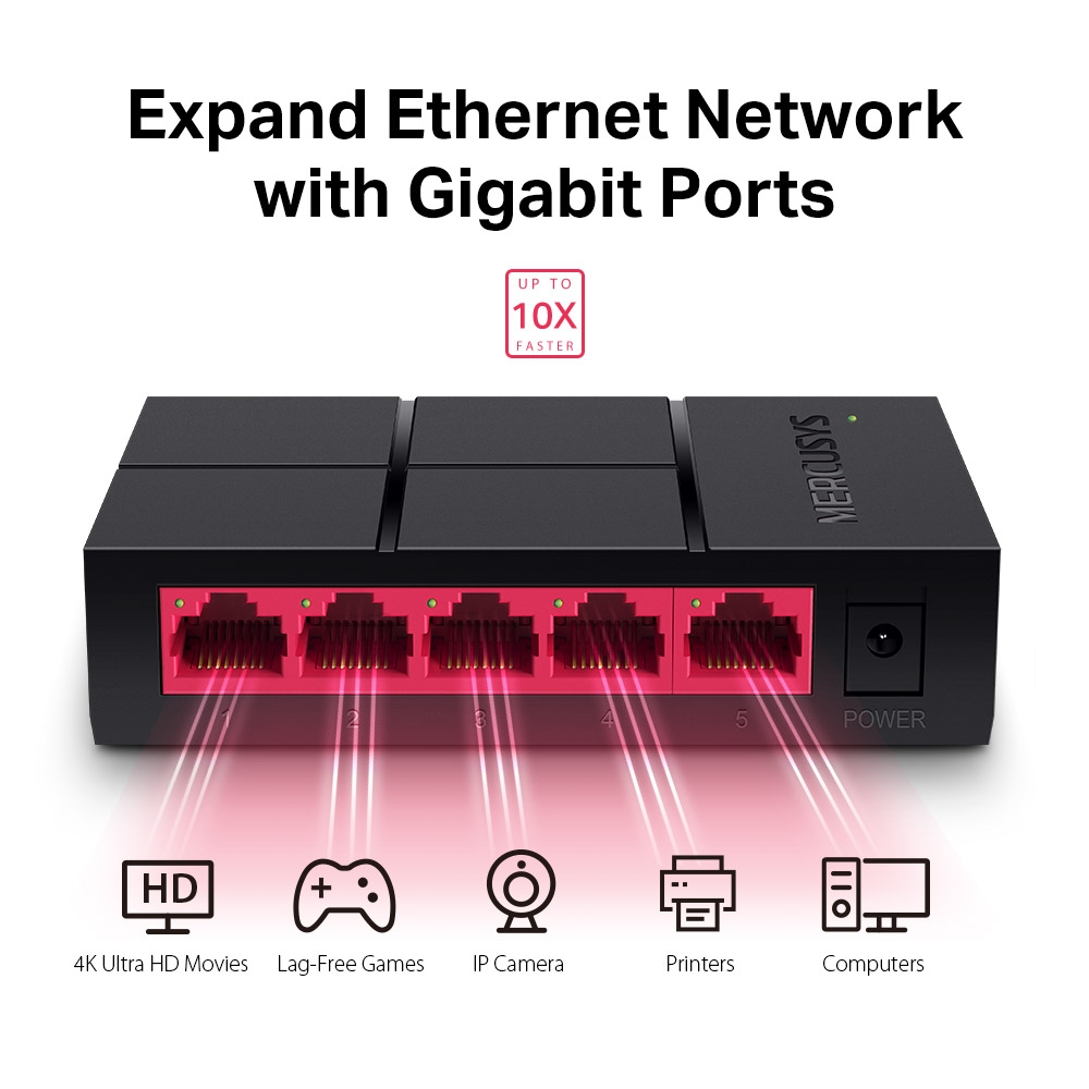 Mercusys MS105G 5-Port 10/100/1,000 Mbps Desktop Switch