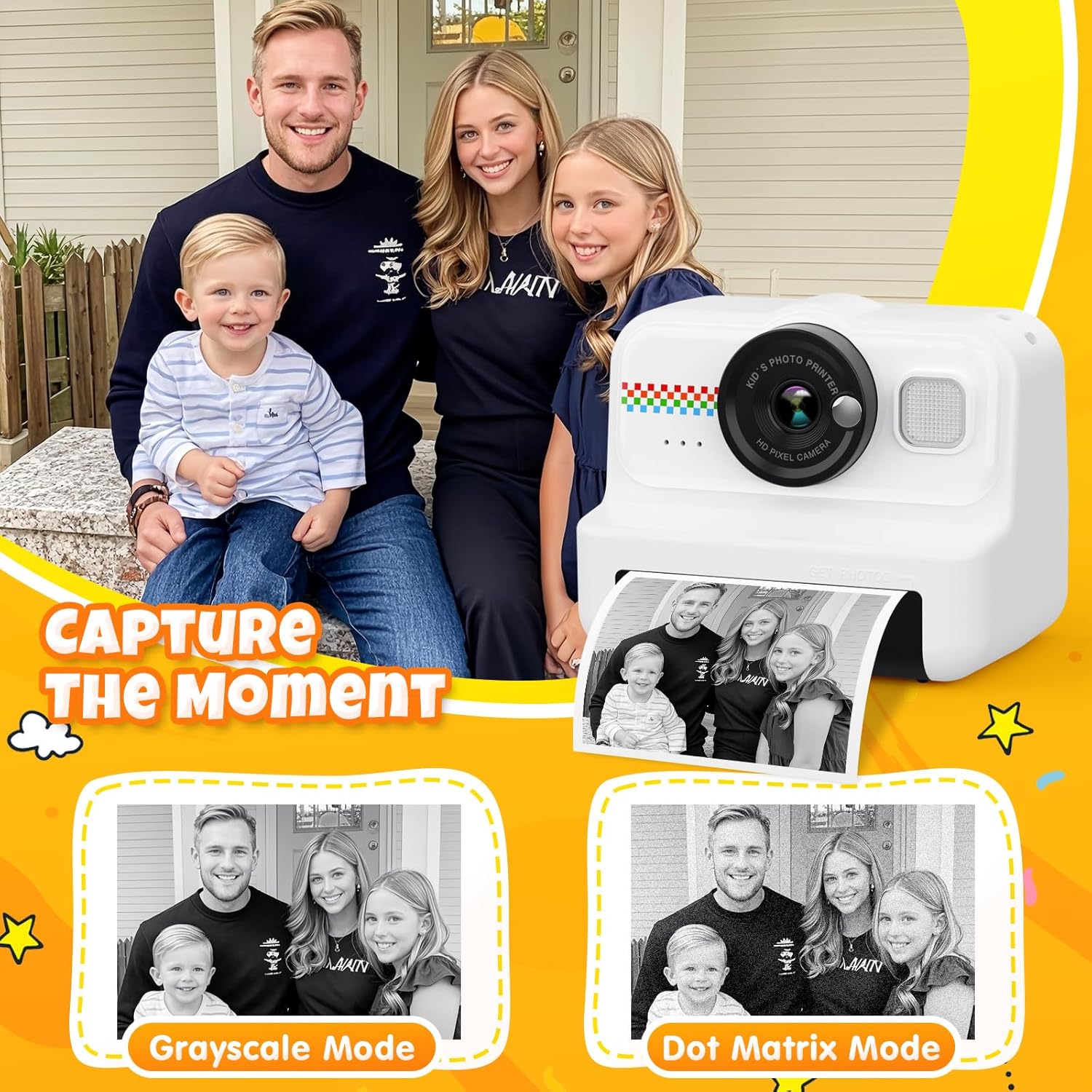 Children's Instant Camera with 32GB Card & 3 Rolls of Printing Paper - White