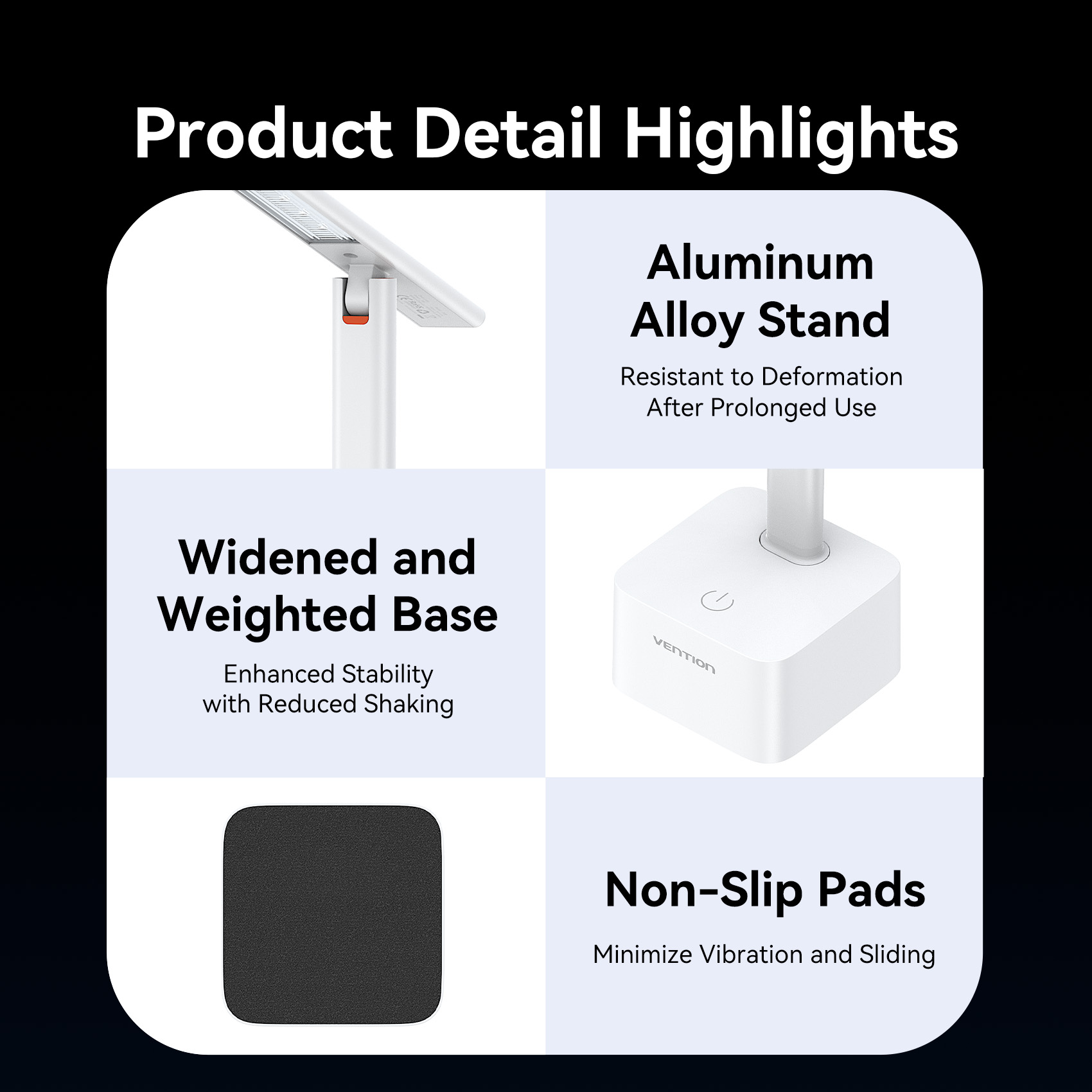 Vention USB Rechargeable Aluminium Foldable Desk Lamp White PDBW0
