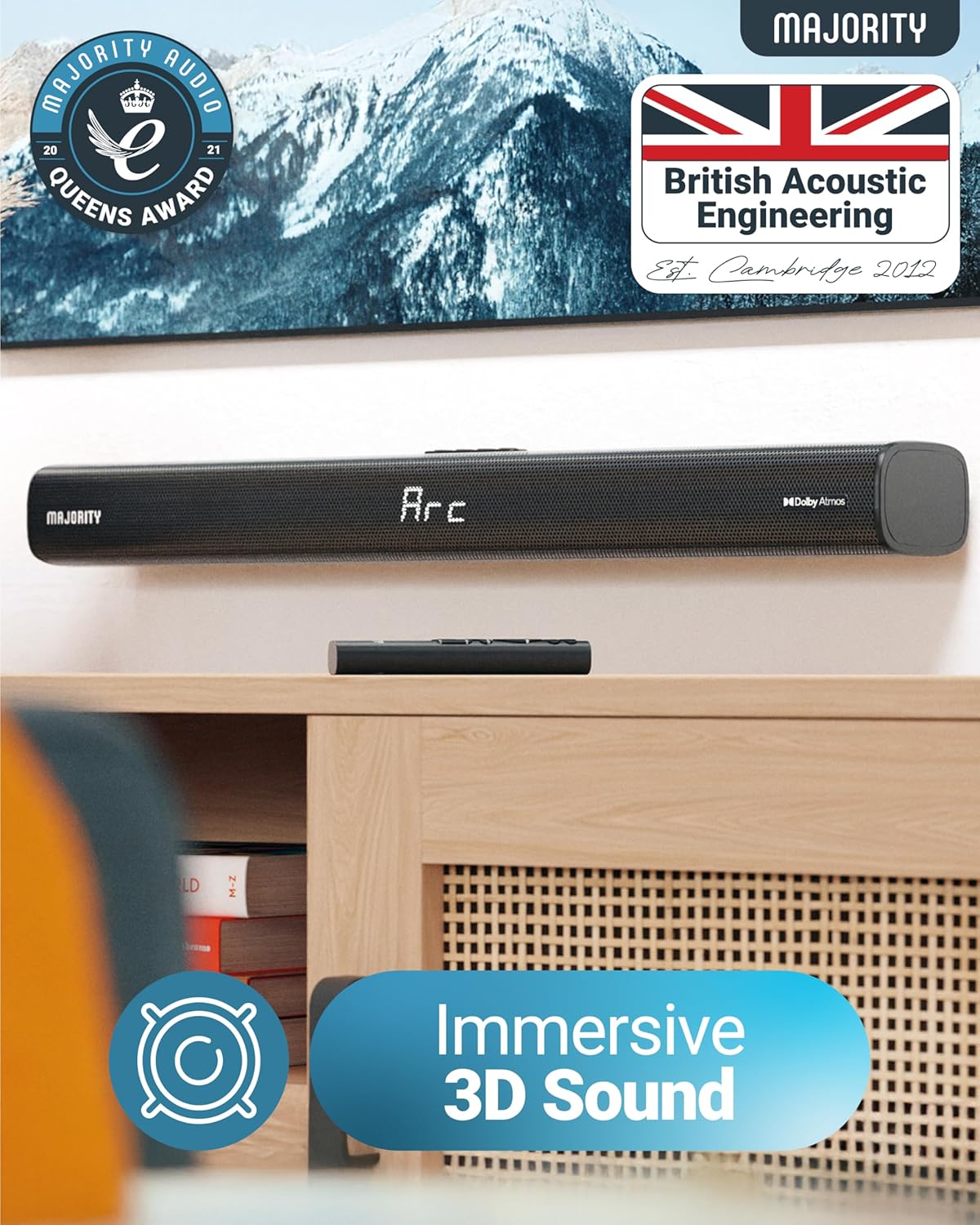 Majority ELIAS Soundbar Dolby Atmos 160W 2.0.2 Dual Upfiring Speakers BT-HDMI