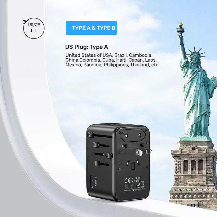 Unitek World Travel Adapter & 100W Charger EU/UK/US 4xUSBC+1xUSBA P1123ABK